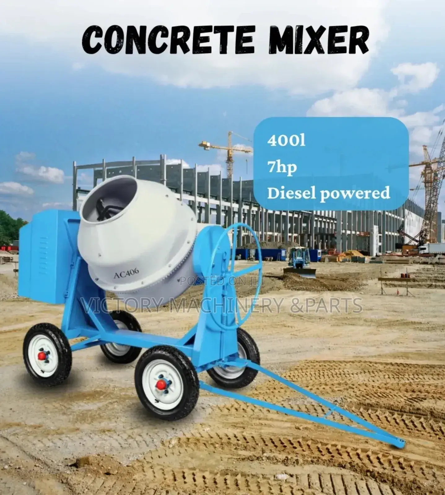 Heavy Duty Concrete Mixer 400l 7hp Diesel Engine