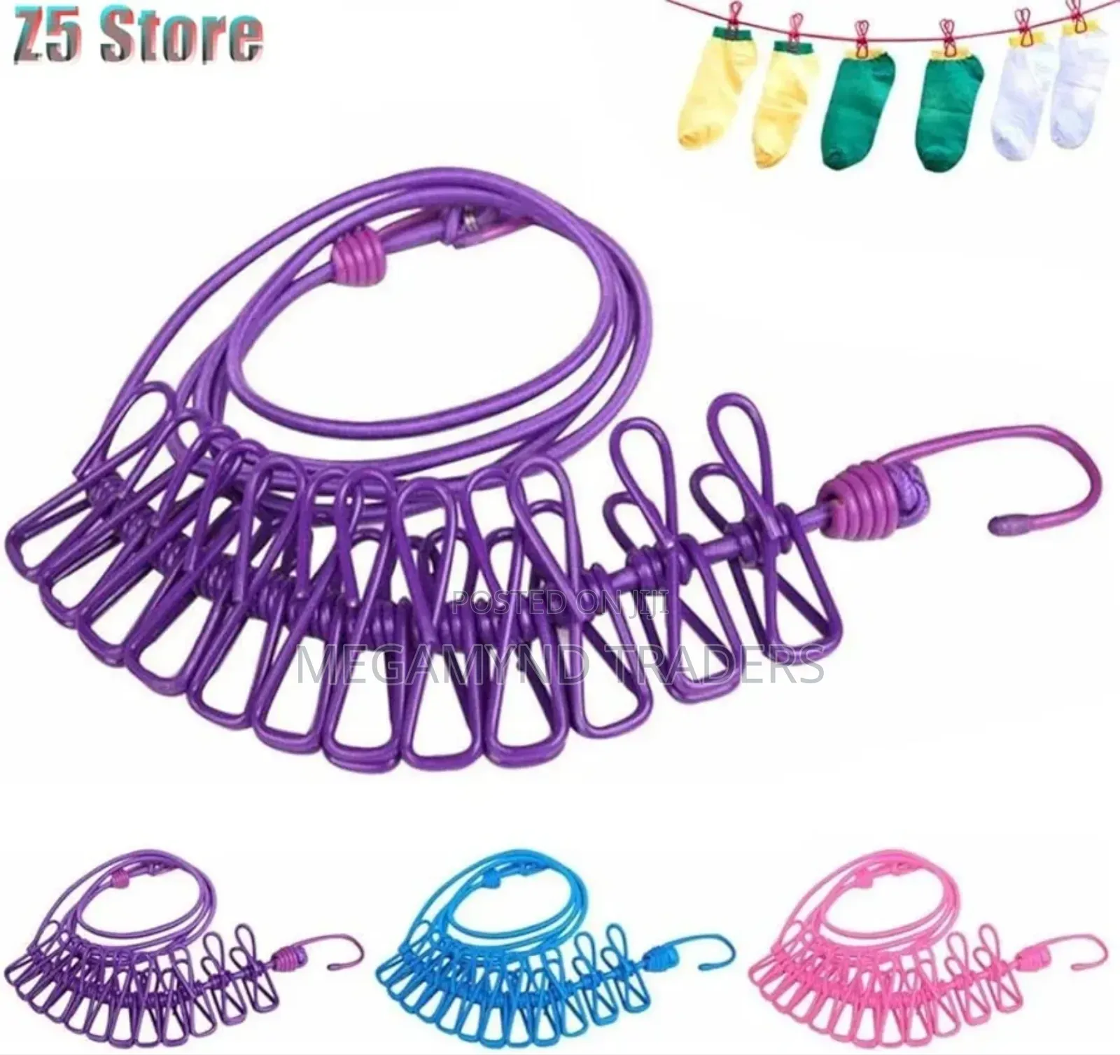 Stretching Cloth Line 12 Pegs/Elastic Clothe Hangers