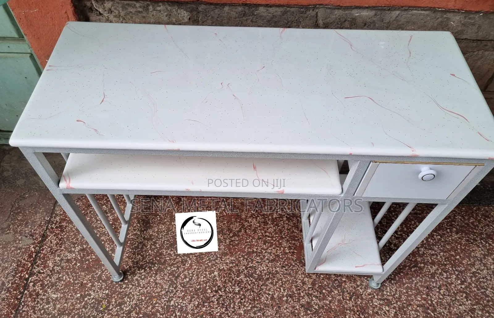Salon Manicure Table, White and Peach.