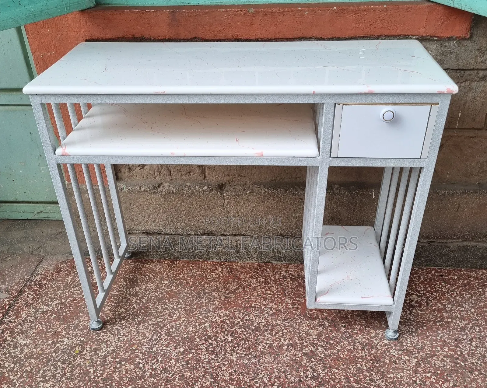 Salon Manicure Table, White and Peach.