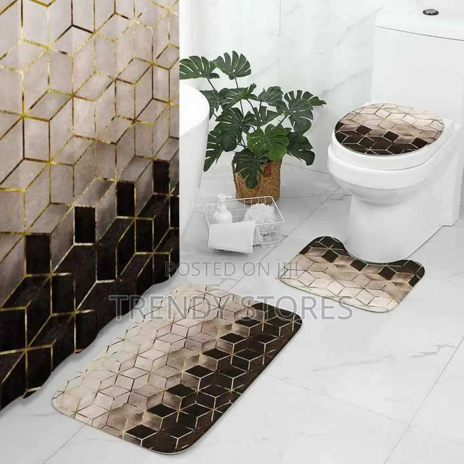 Black And Gold 4 In 1 Shower Curtain Set