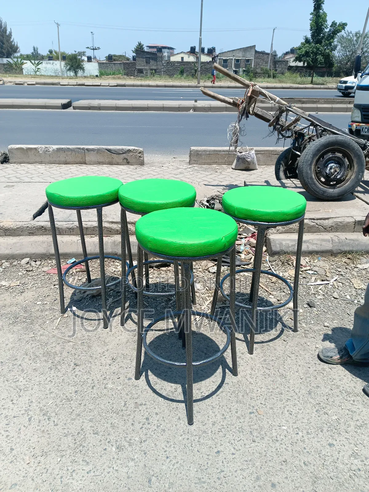 Powder Coated High Backless Stools, Green.