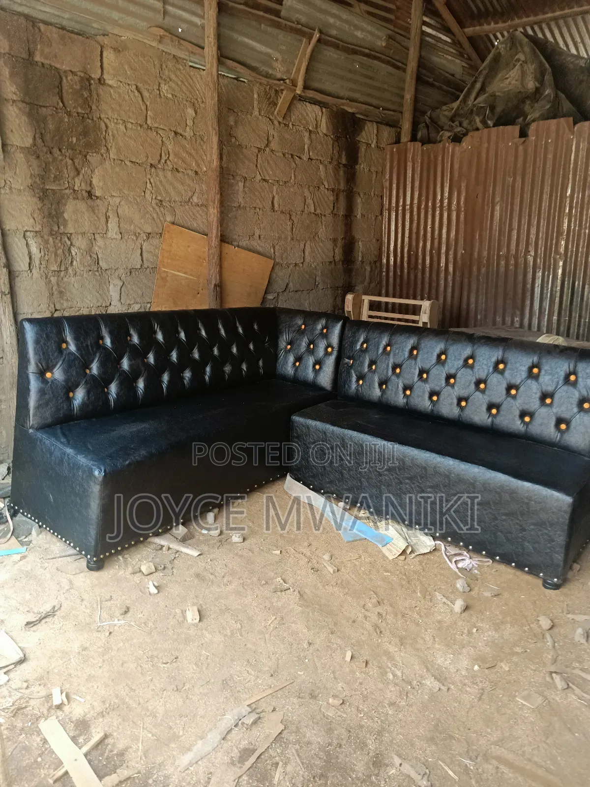 L Shape Restaurant Couch, Black 