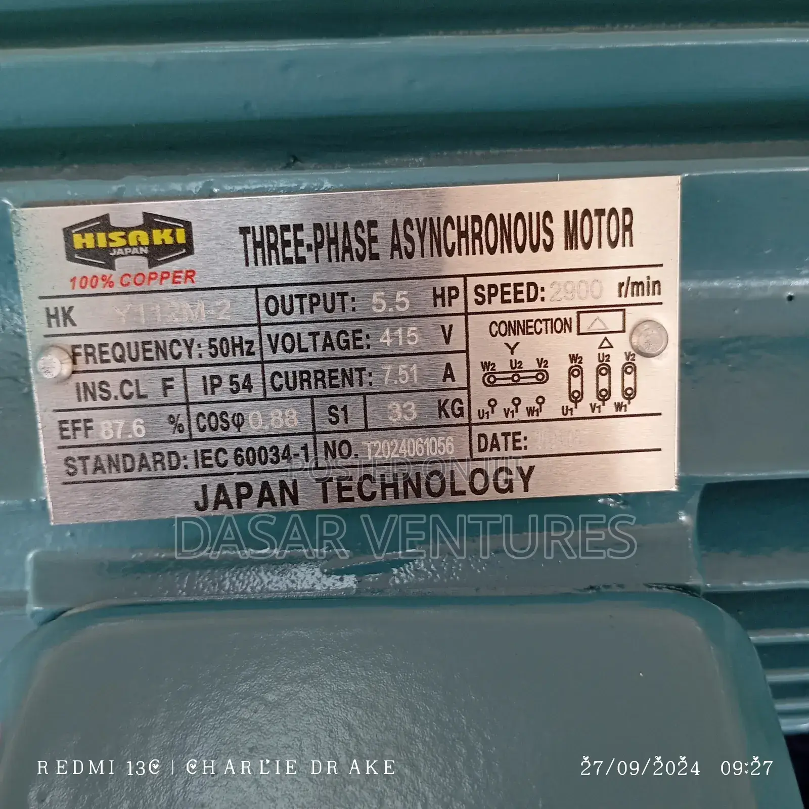 5.5hp Motor Three Phase High Speed Hisaki Japan