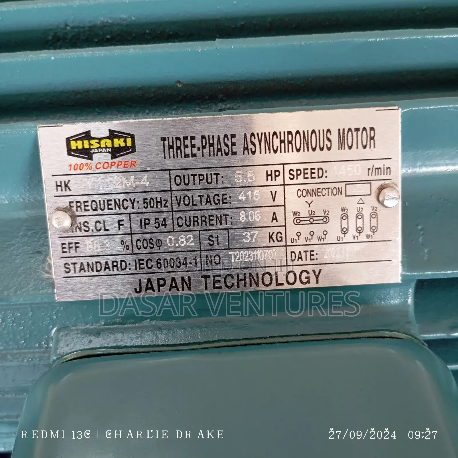 5.5hp Motor Three Phase Low Speed Hisaki Japan