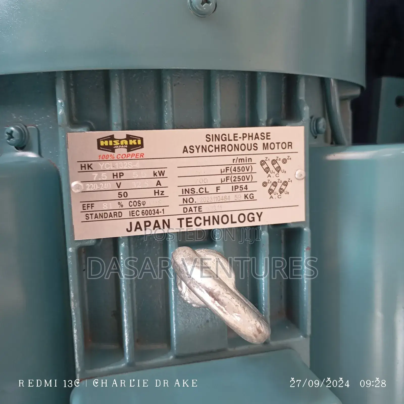 7.5hp Motor Single Phase Low Speed Hisaki Japan