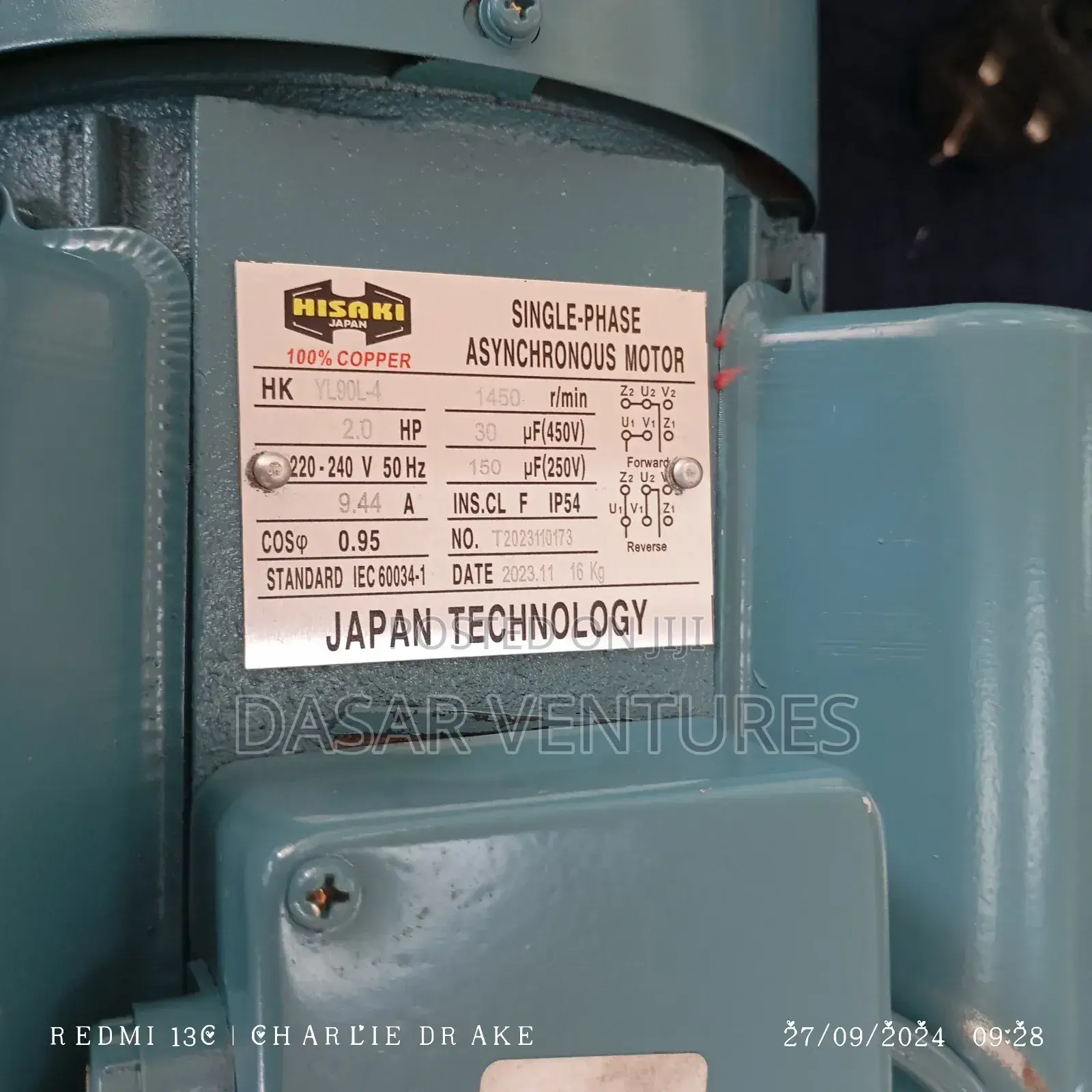 2hp Motor, Single Phase, Low Speed, Hisaki Japan