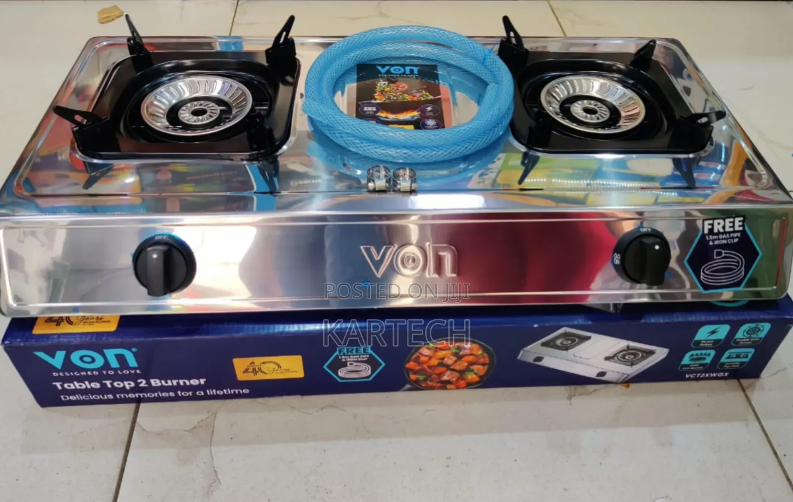 Von 2 Burner Stainless Steel With Pipe Auto Ignition