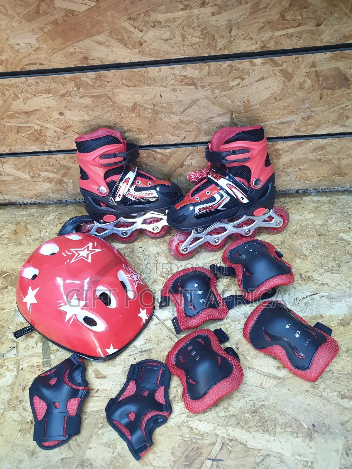 Full Set Red Roller Skates With Protective Gears