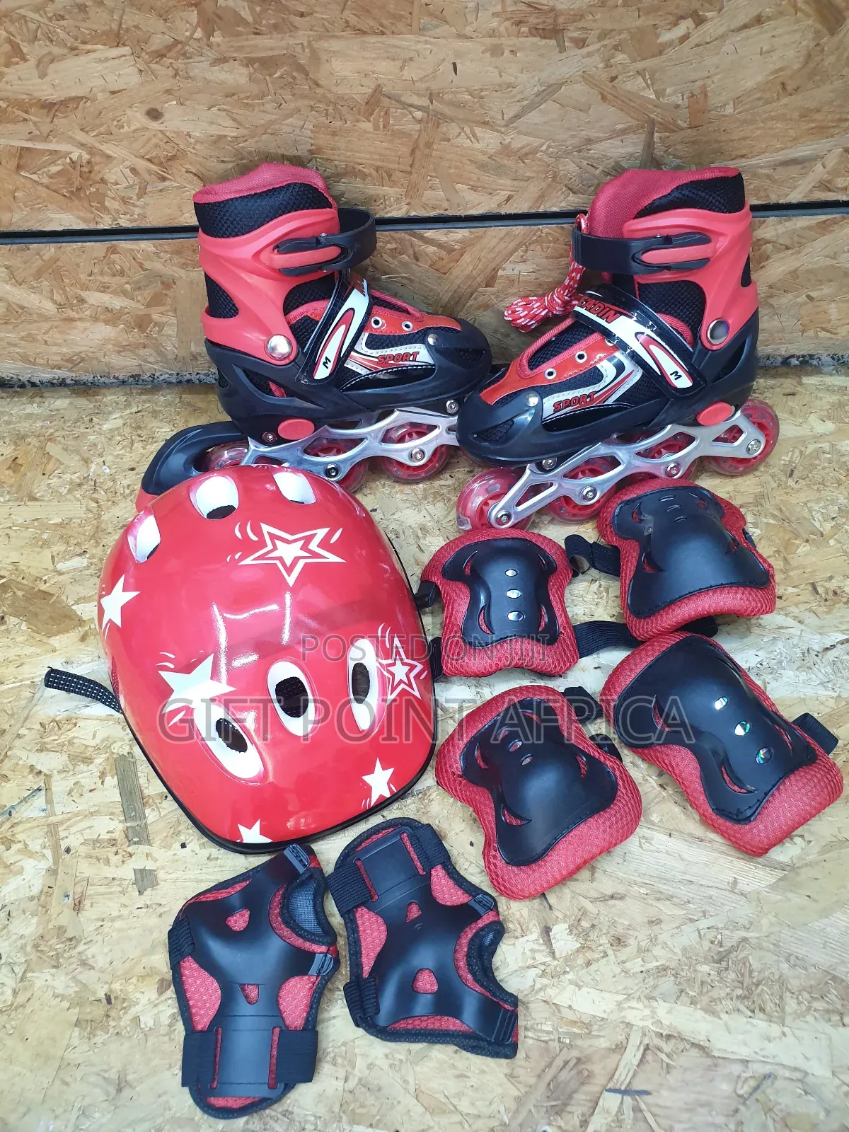 Full Set Red Roller Skates With Protective Gears