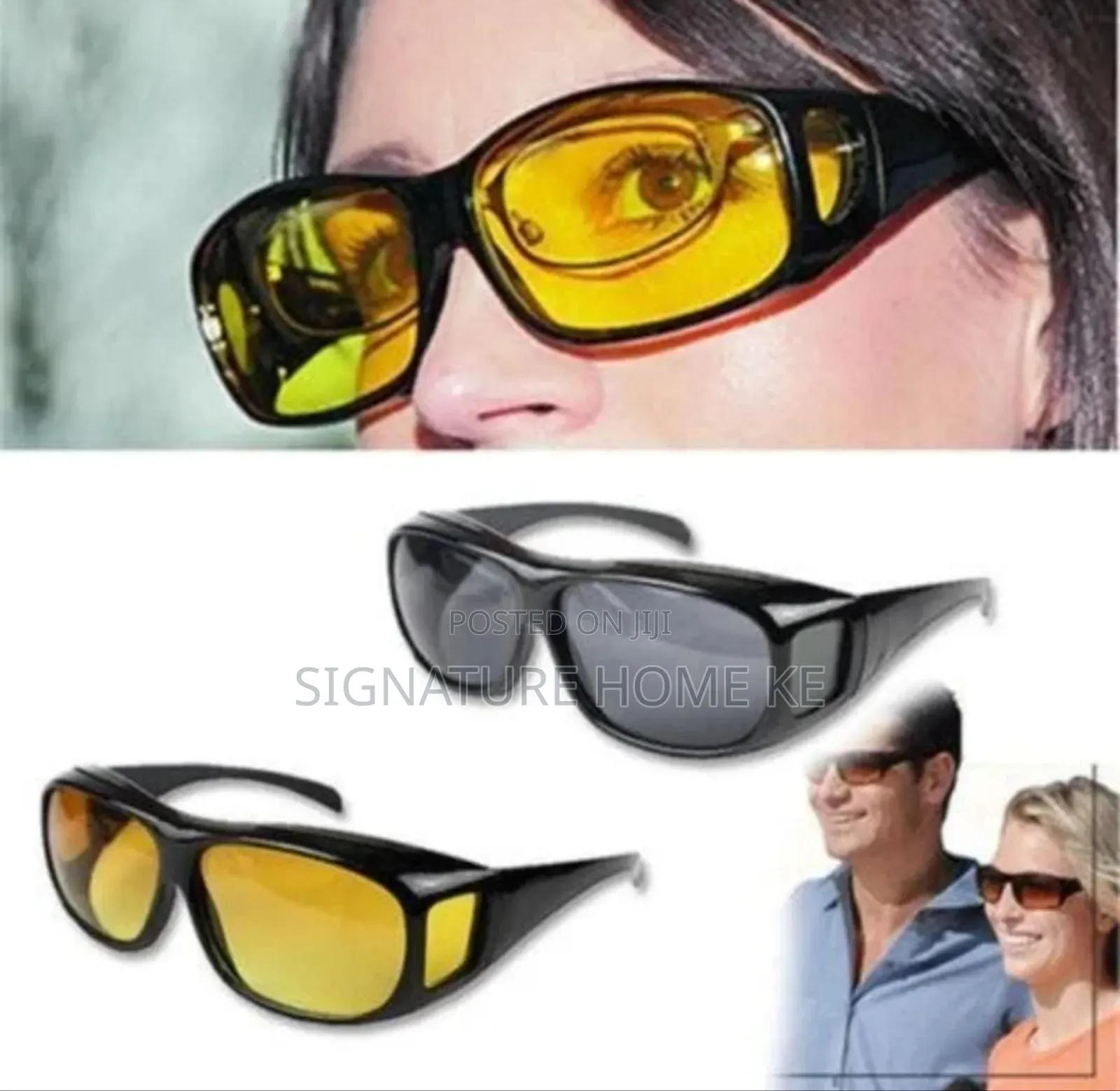 2pcs Dark Coloured Anti Glare Night Vision Driver Goggles