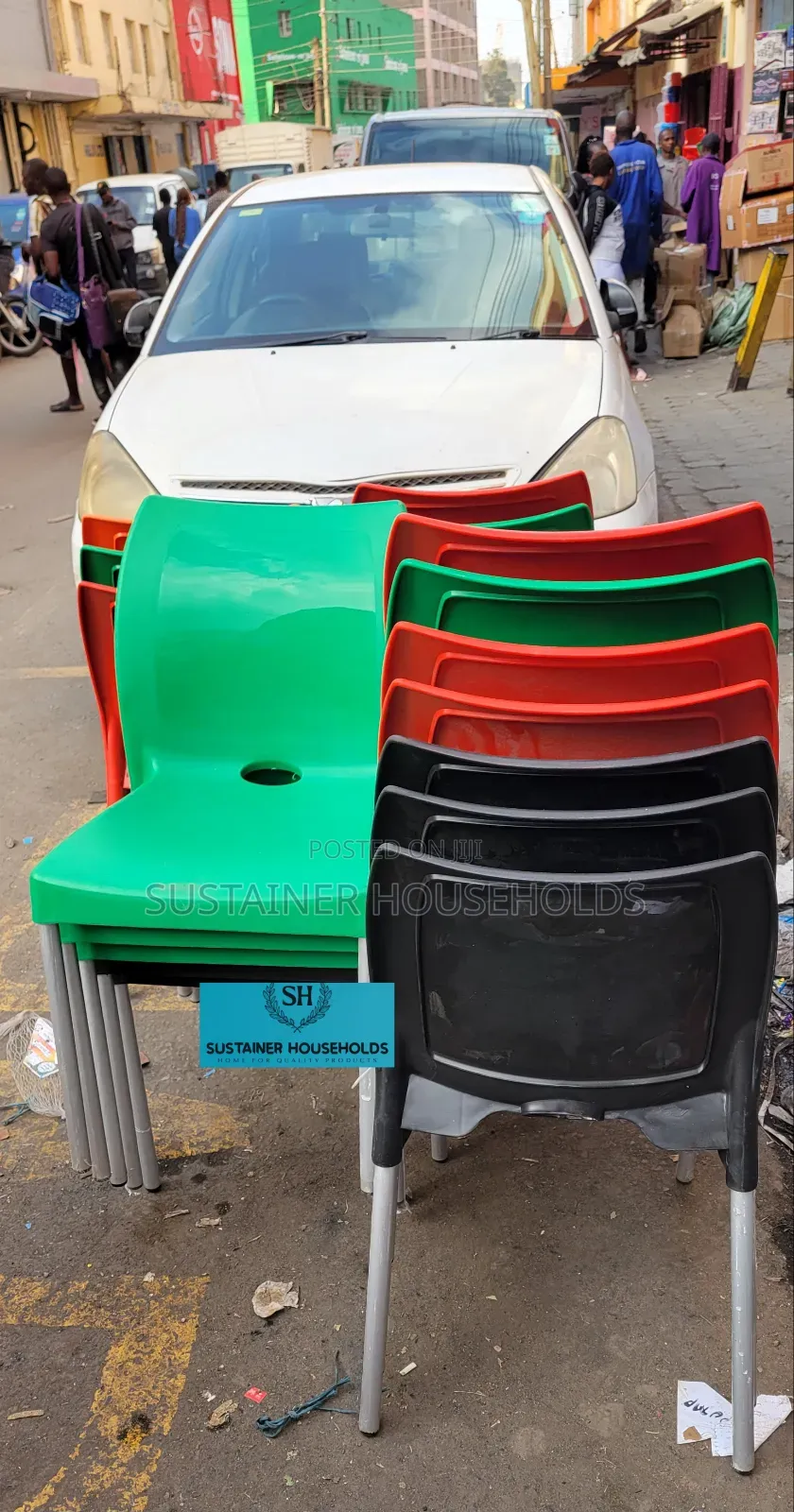 Red,Green and Red Armless Plastic Chair With Metal Legs