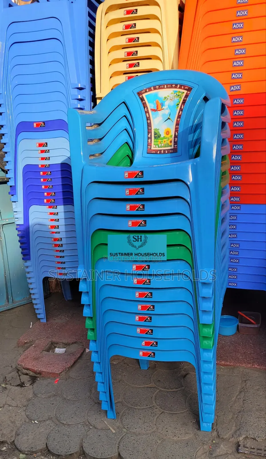 Complast Plastic Chairs With a Flower Backrest