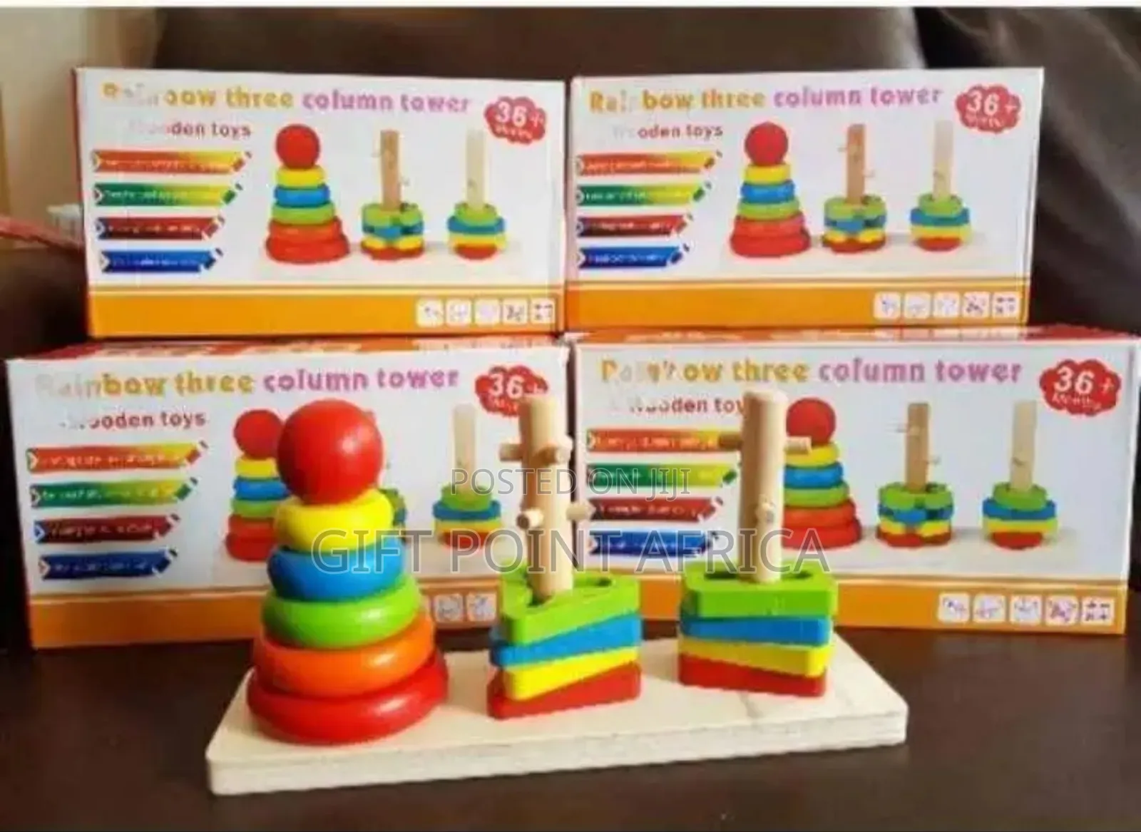 Three Column Rainbow Tower With Shapes