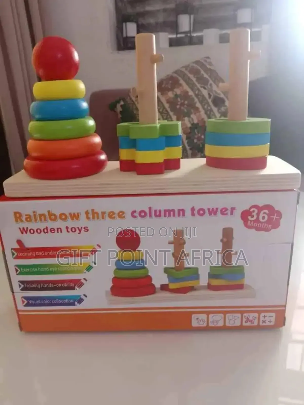 Three Column Rainbow Tower With Shapes
