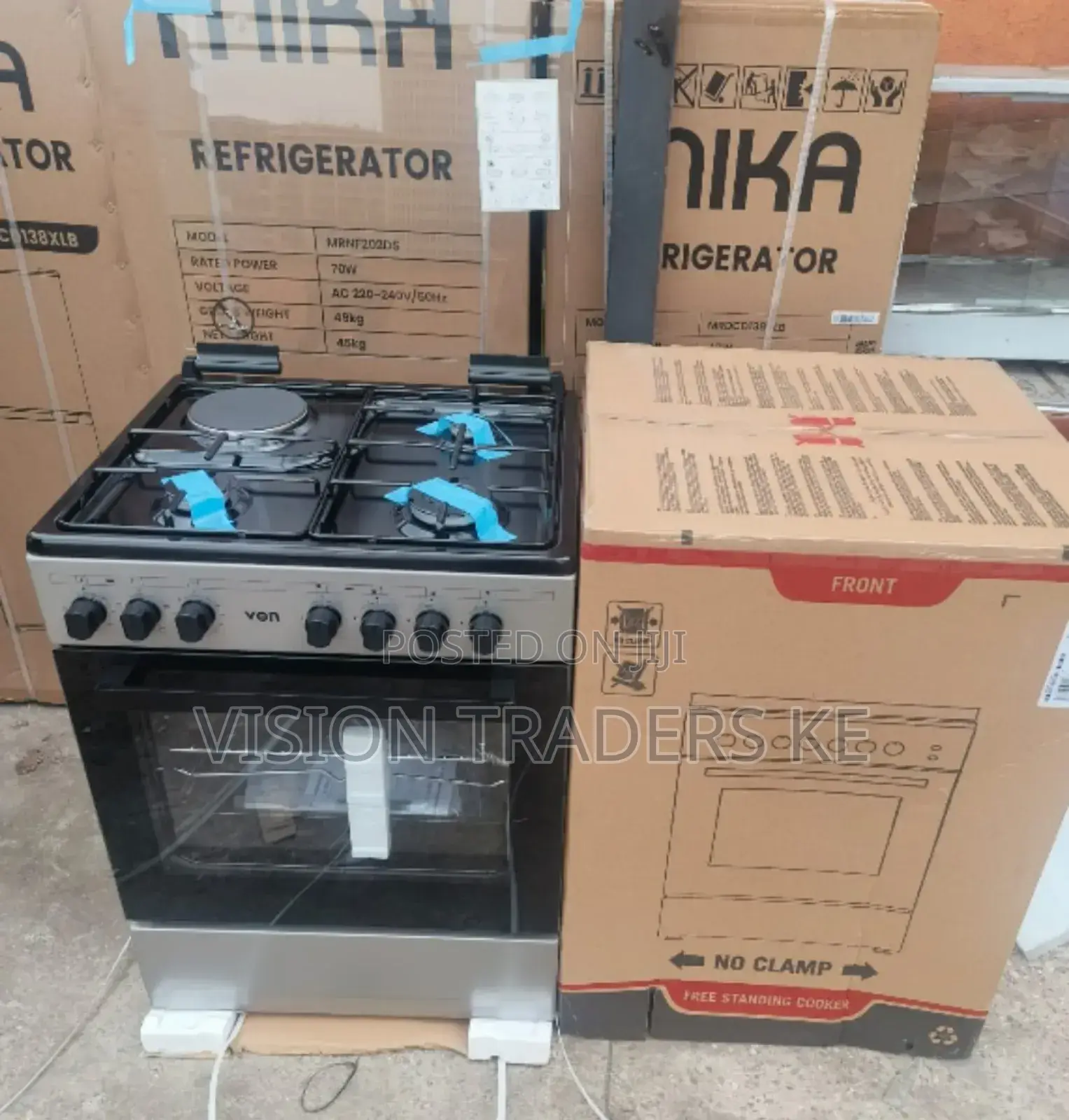 VON 60*60cm 3gas 1hot Plate Standing Cooker Electric Oven.
