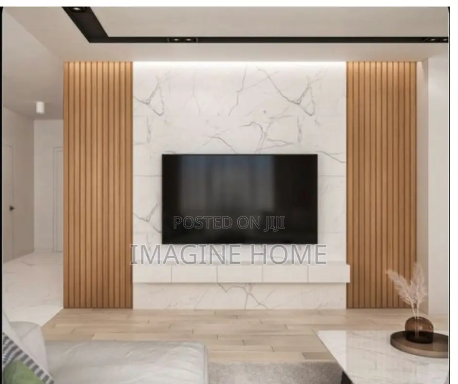 Brown Fluted Wall Panels/White Marble Sheet