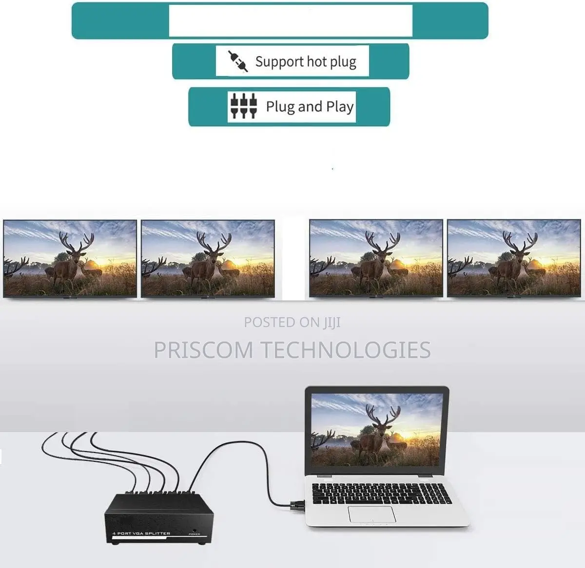 4 Port VGA Splitter 1 by 4, VGA Splitter 1 in 4 Out