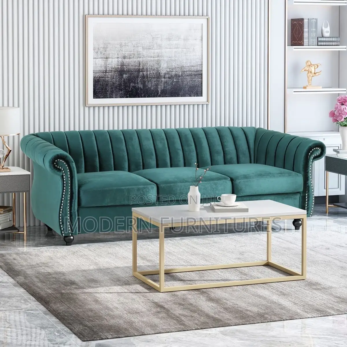 Olga Modern Glam Velvet 3 Seater Sofa