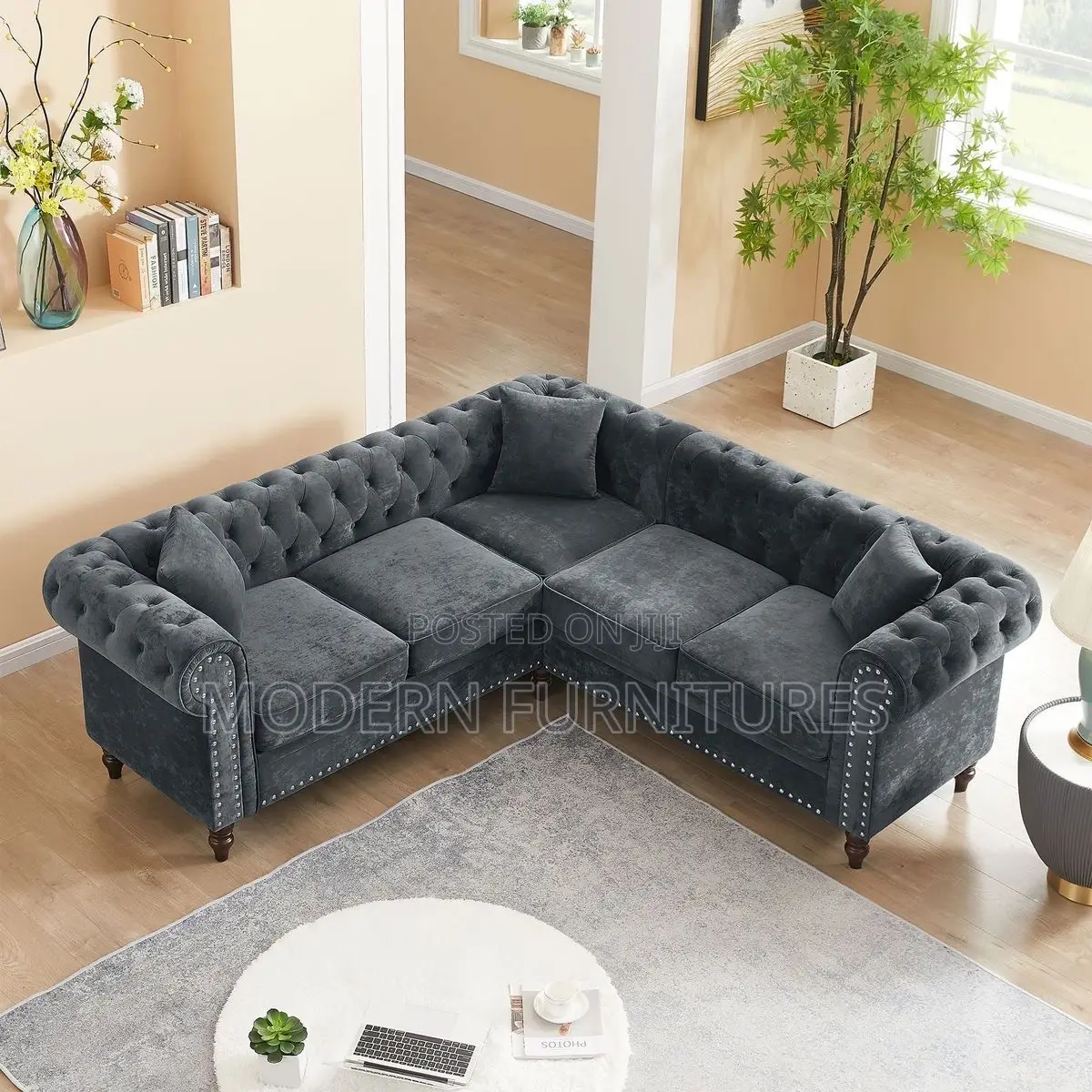 Chesterfield Velvet Button Tufted Corner Sofa