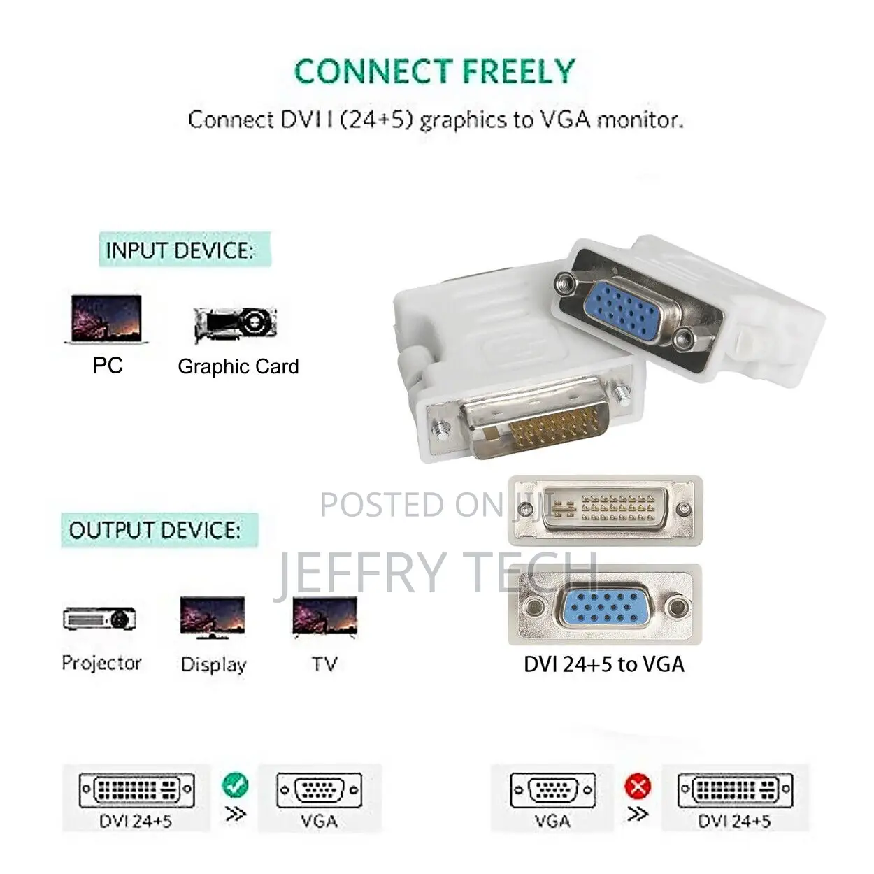 Dvi-I 24+5 Male to VGA Female Converter Adapter-