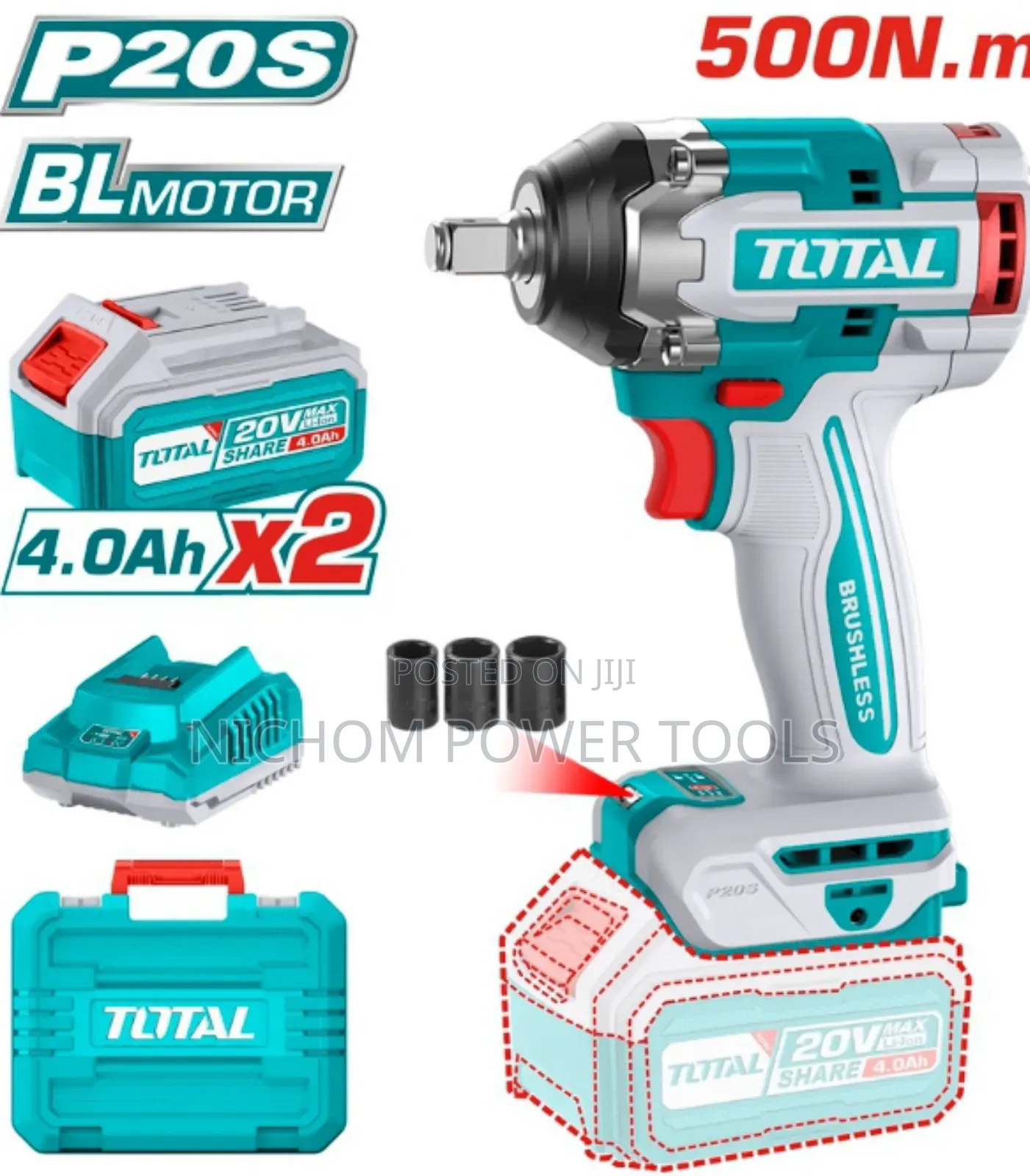 500N.M Max Torque 20v Total Cordless Impact Wrench