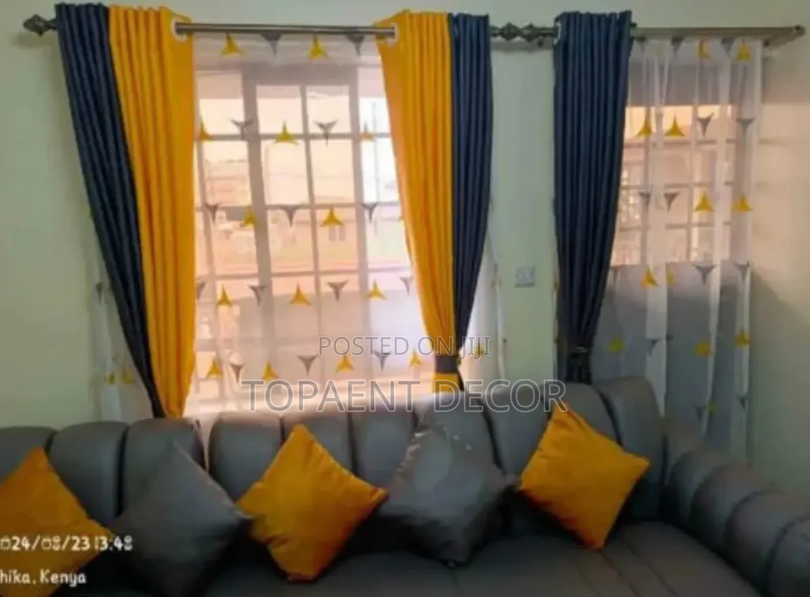Grey and Yellow Window and Door Curtains