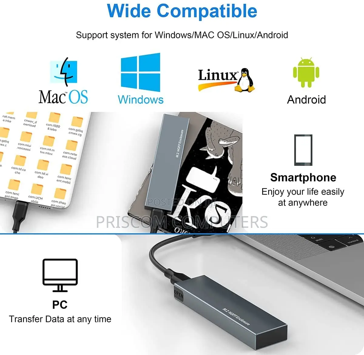 M.2 NVME SSD Enclosure Clip Type Aluminum NVME External Har