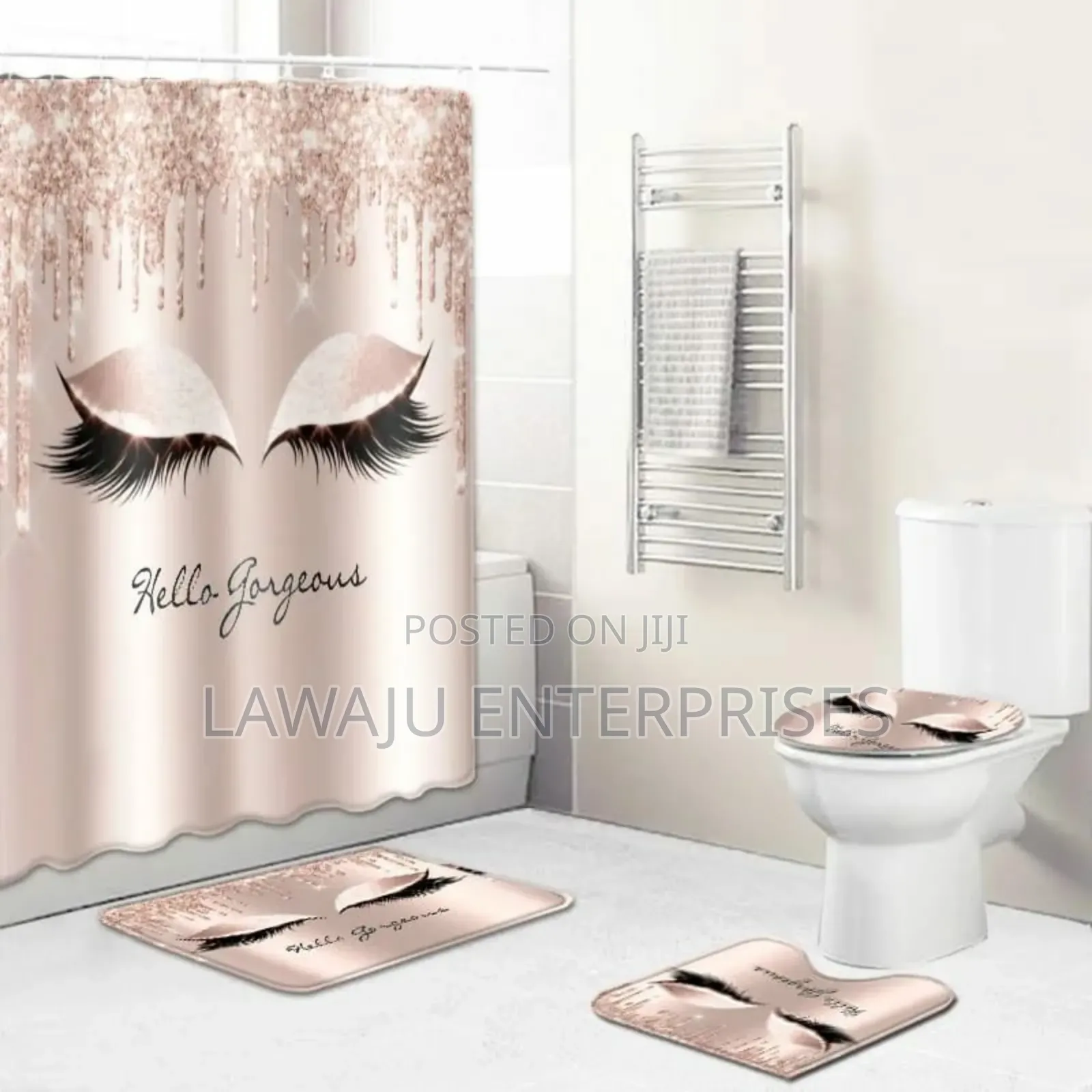 4pc Blush Pink 3D Shower Curtains
