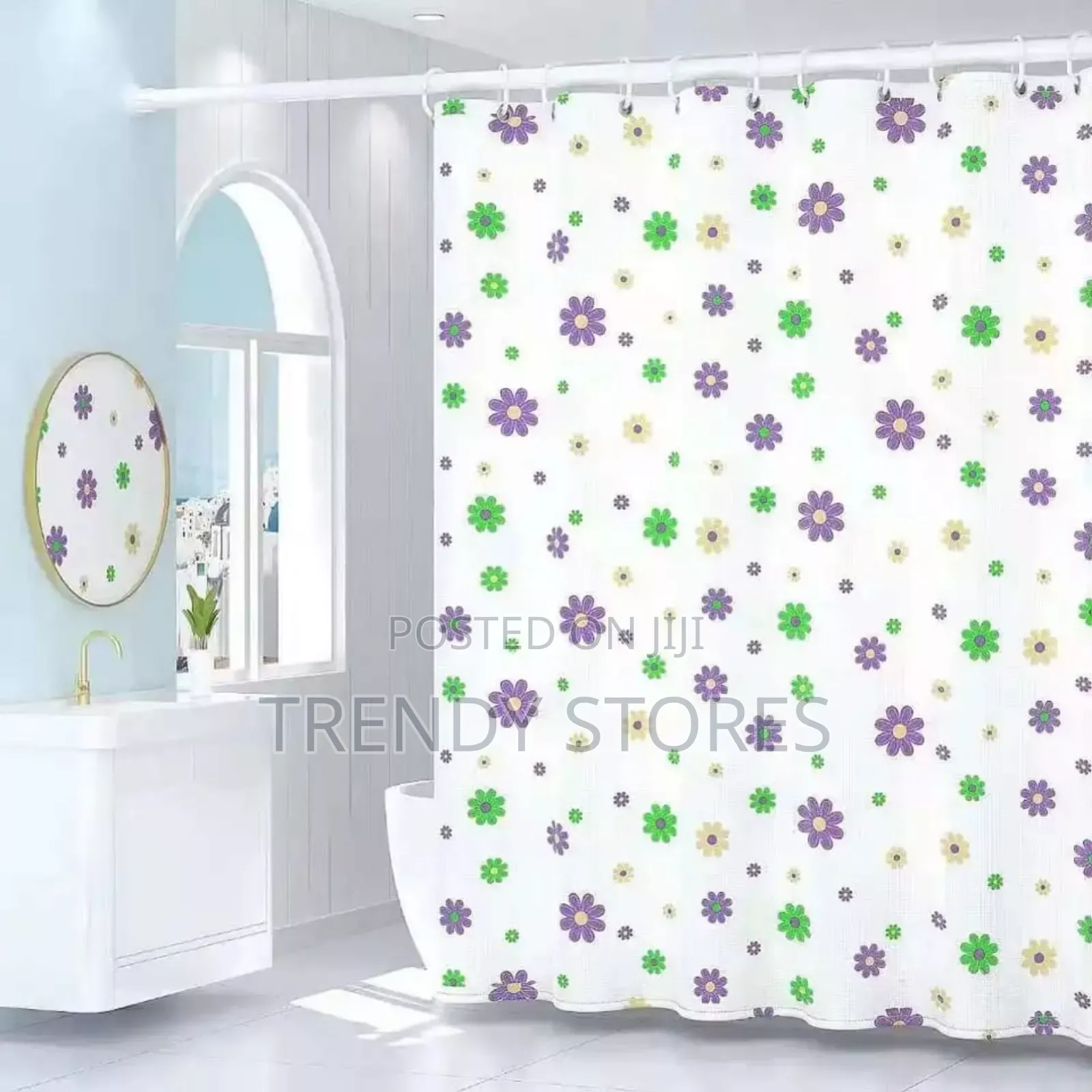 Purple and Green Flowers PVC Shower Curtains