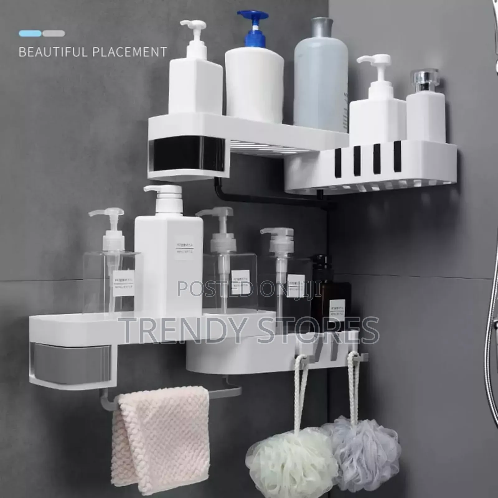 Grey Rotating Corner Bathroom Organizer
