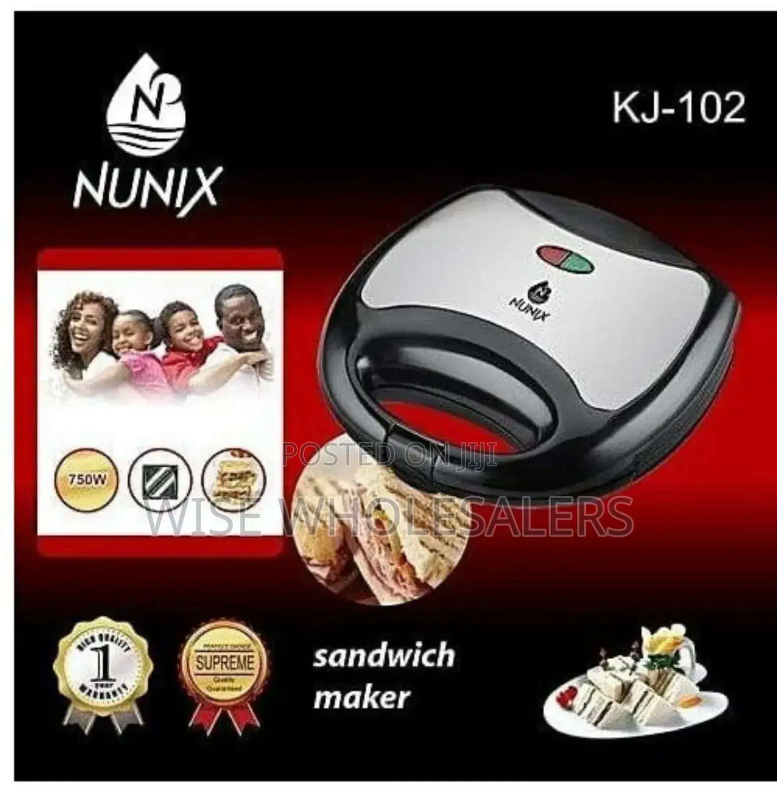 Nunix Two Slice Sandwich Maker Toaster/Dessert Maker✓