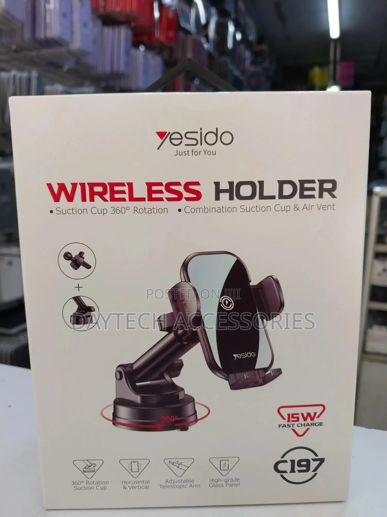 Yesido C197 15w Fast Charging Car Holder 2 in 1 Suction Cup