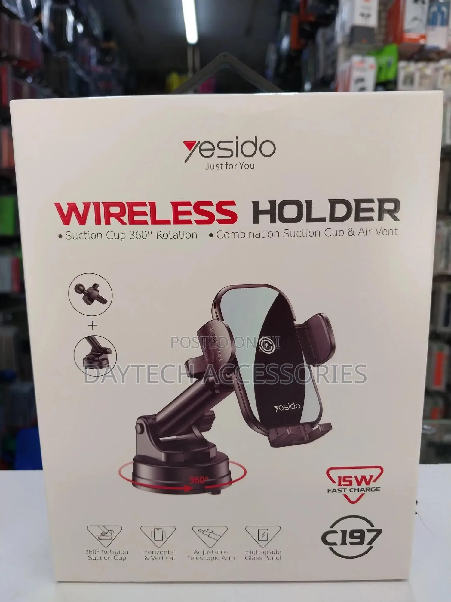 Yesido C197 15w Fast Charging Car Holder 2 in 1 Suction Cup