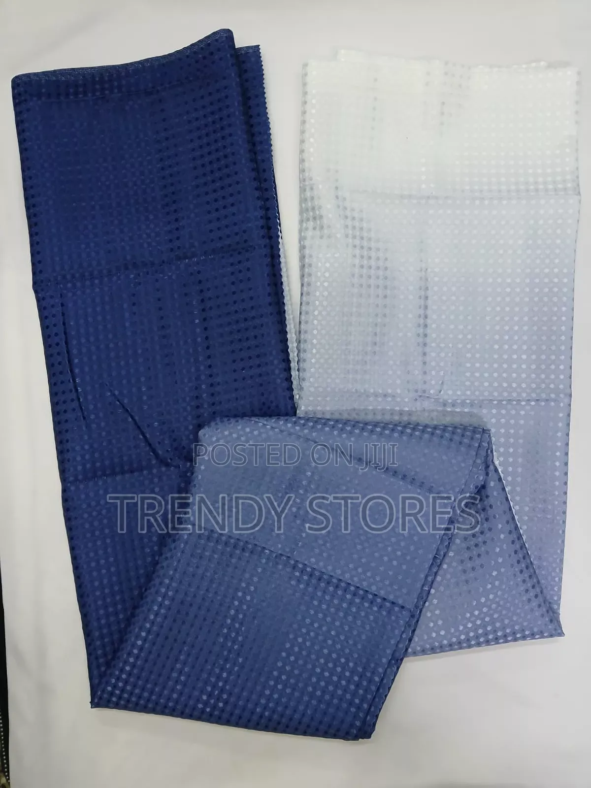 White Blue Polyster Shower Curtain