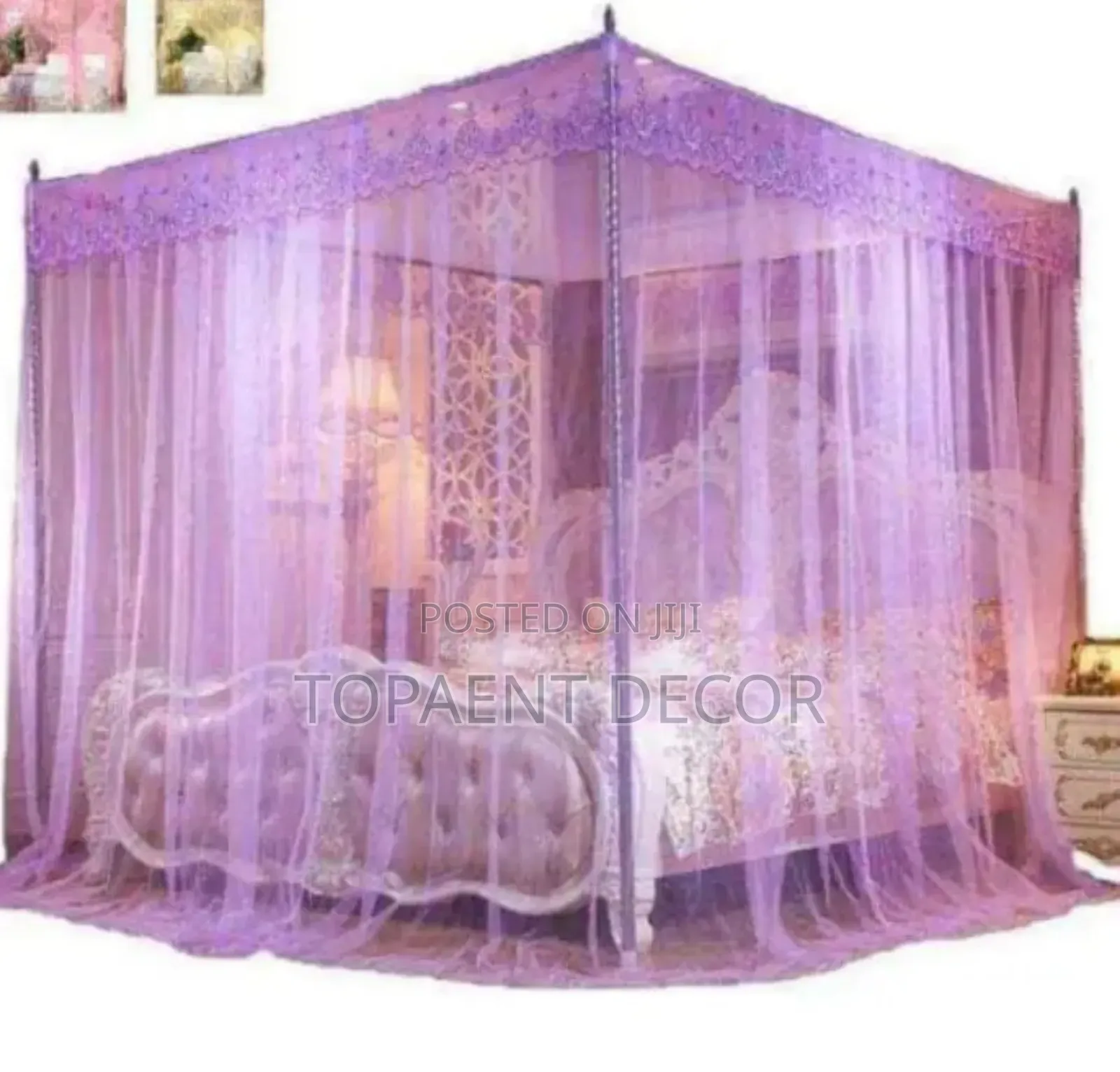 Purple Queen Size Bed 4 Stand Mosquito Nets