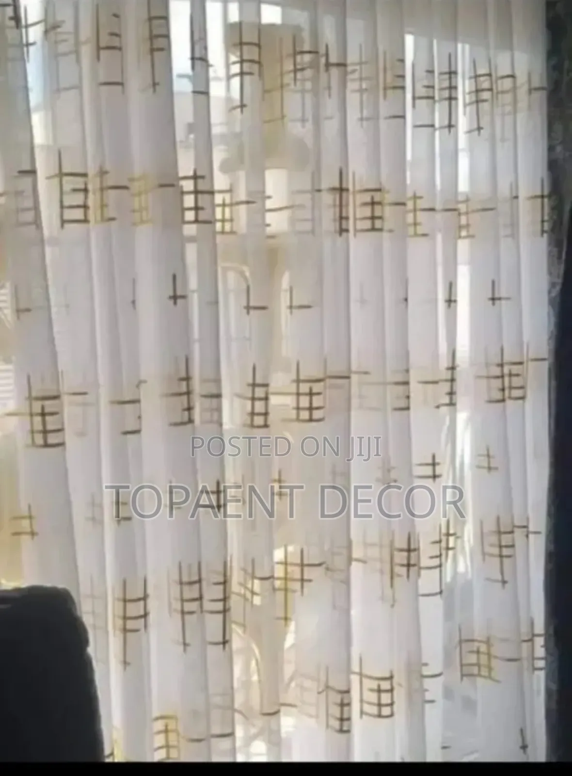 Window Curtain Sheer With Gold Prints