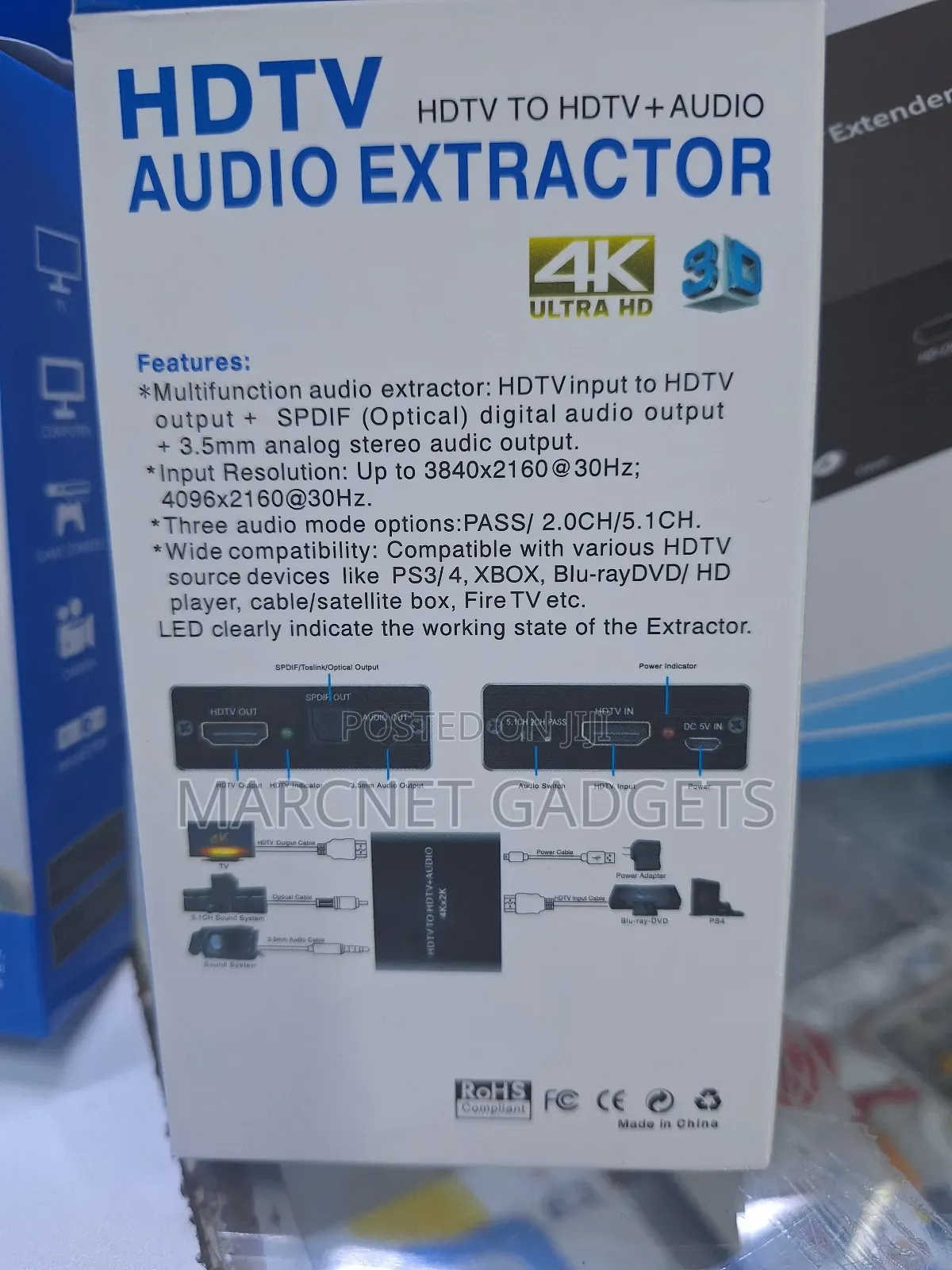 Audio Extractor Hdmi to Hdmi+Aux+Optical 3 Mode Pass 2.0/5.0