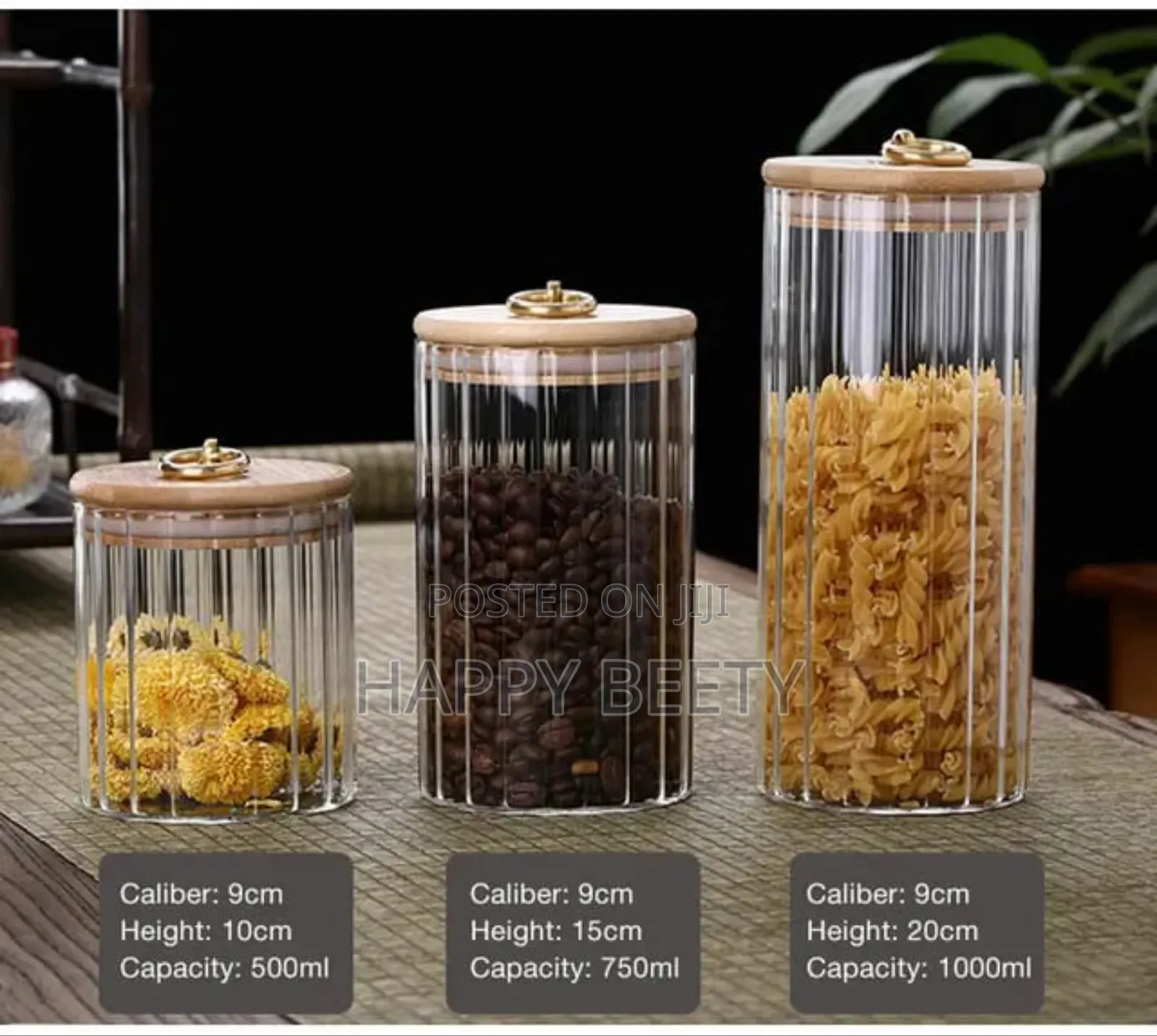3pcs Set Glass Storage Jars With Bamboo Lids