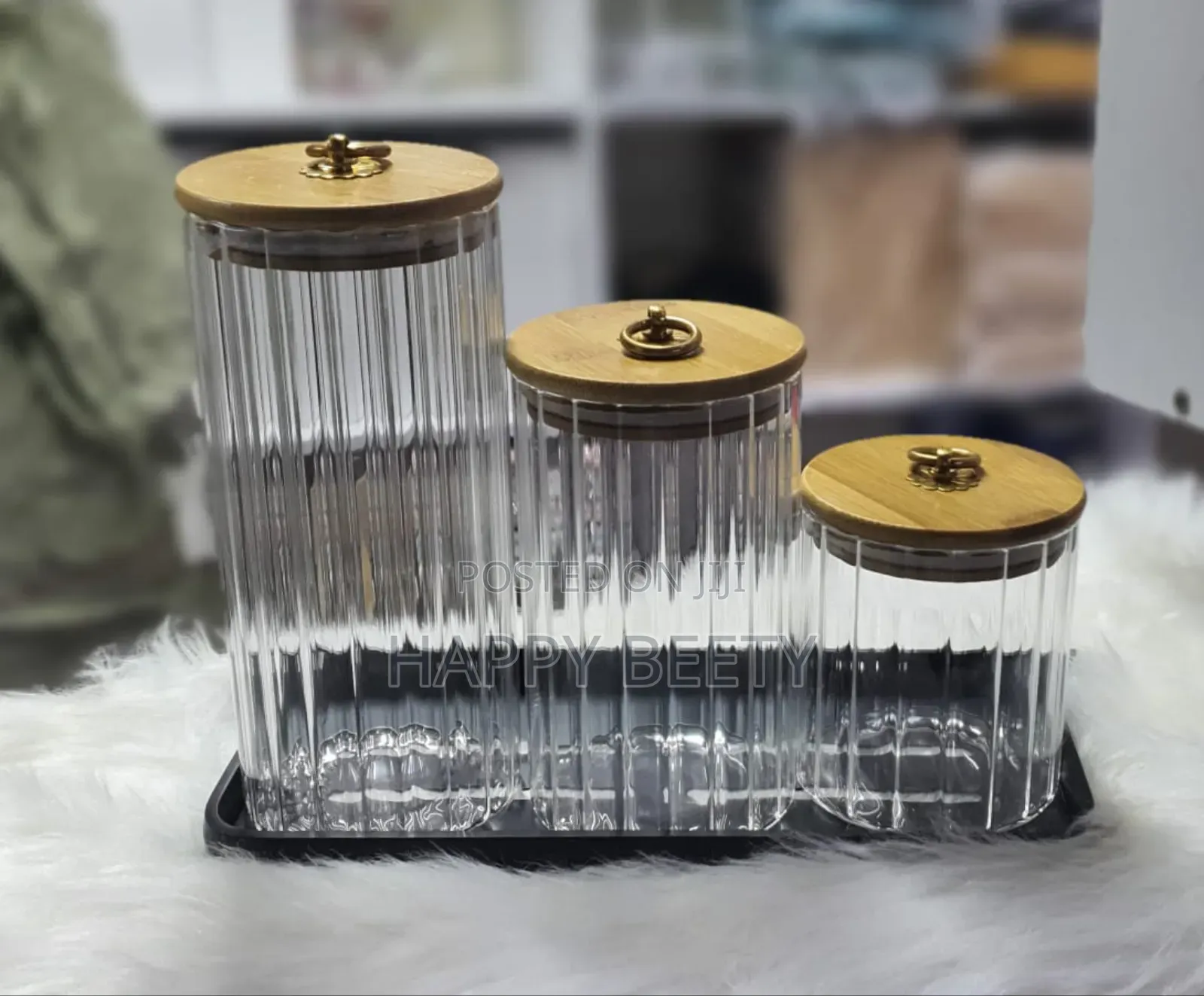 3pcs Set Glass Storage Jars With Bamboo Lids