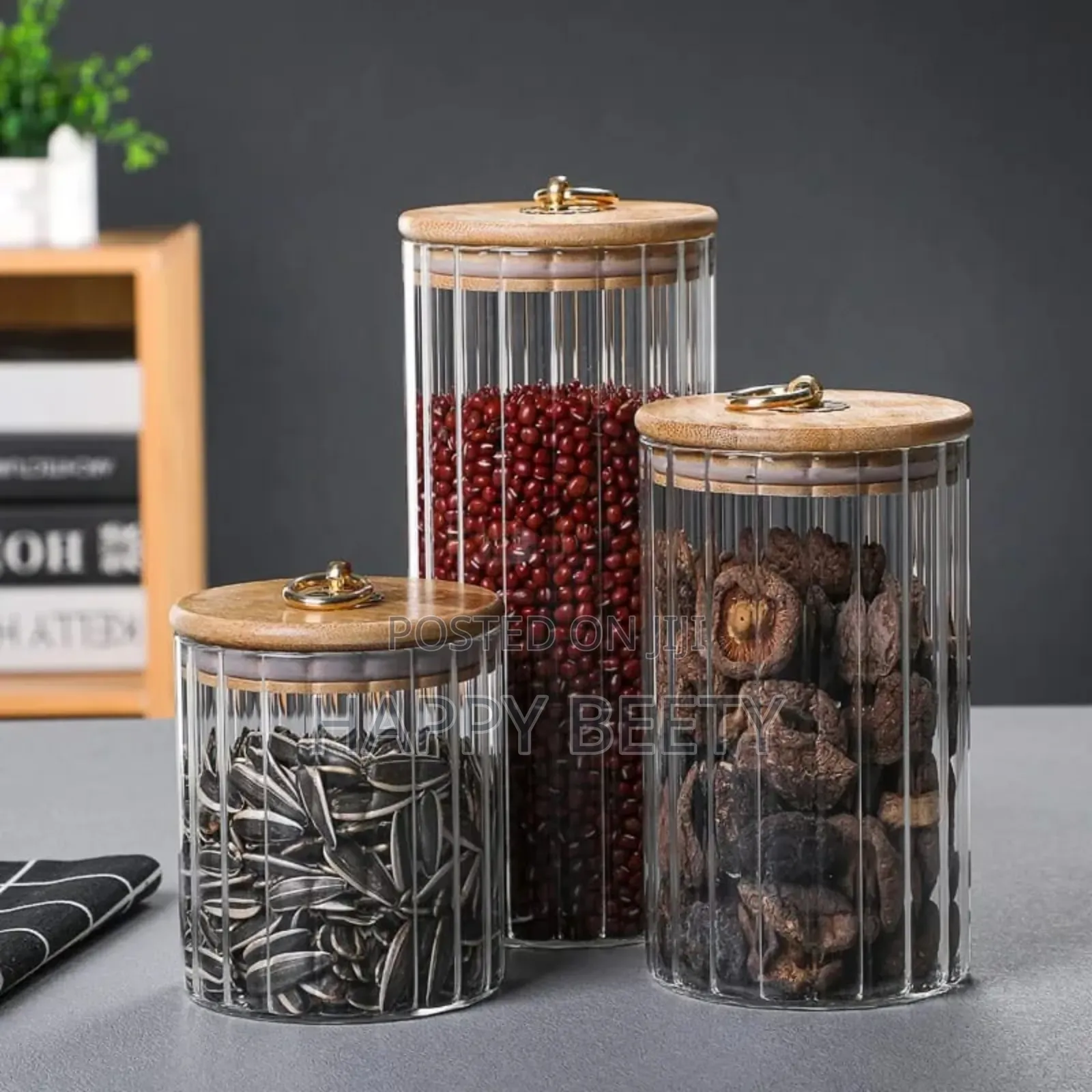 3pcs Set Glass Storage Jars With Bamboo Lids