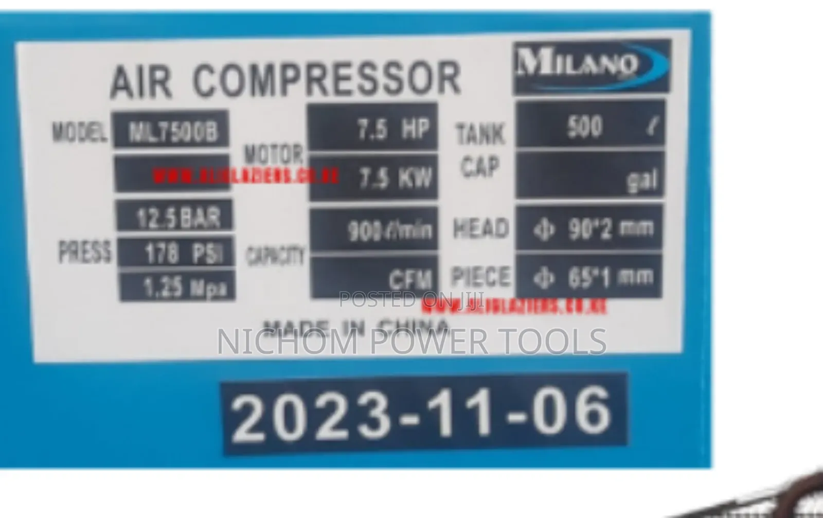 Milano Electric Driven 500ltrs Air Compressor 3phase 7.5hp