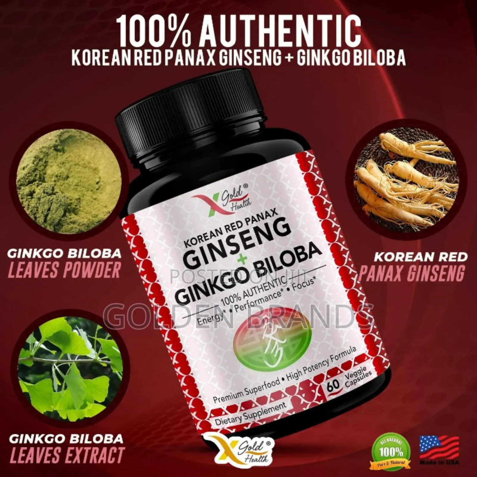 Korean Red Ginseng + Ginkgo Super Energy, Performance, Focus