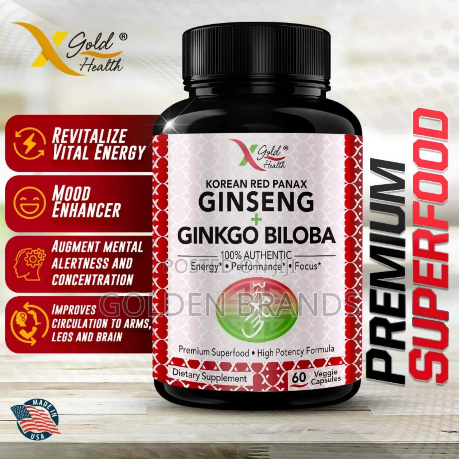 Premium Korean Red Ginseng + Ginkgo Super Energy, Mood
