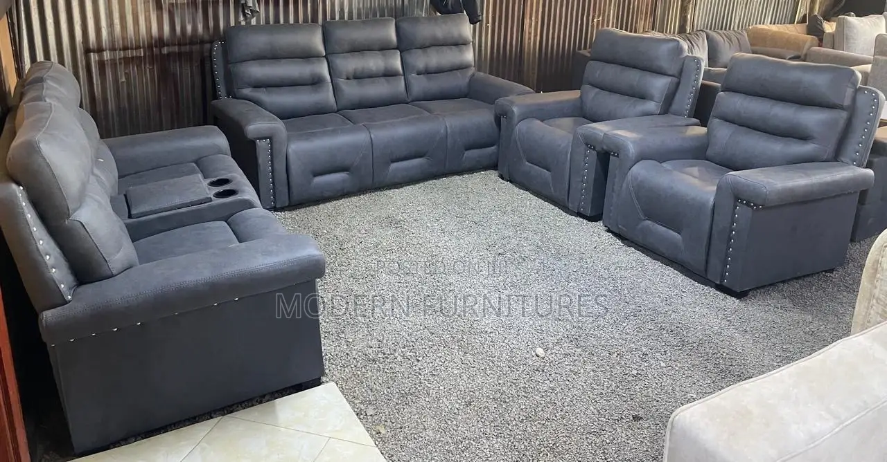 Modern,Dark Grey 7 Seater Sub-Recliner Sofa