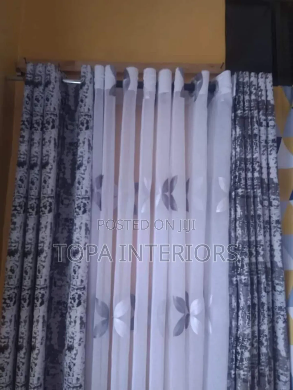 Patched White and Black Quality Home Decor Curtains