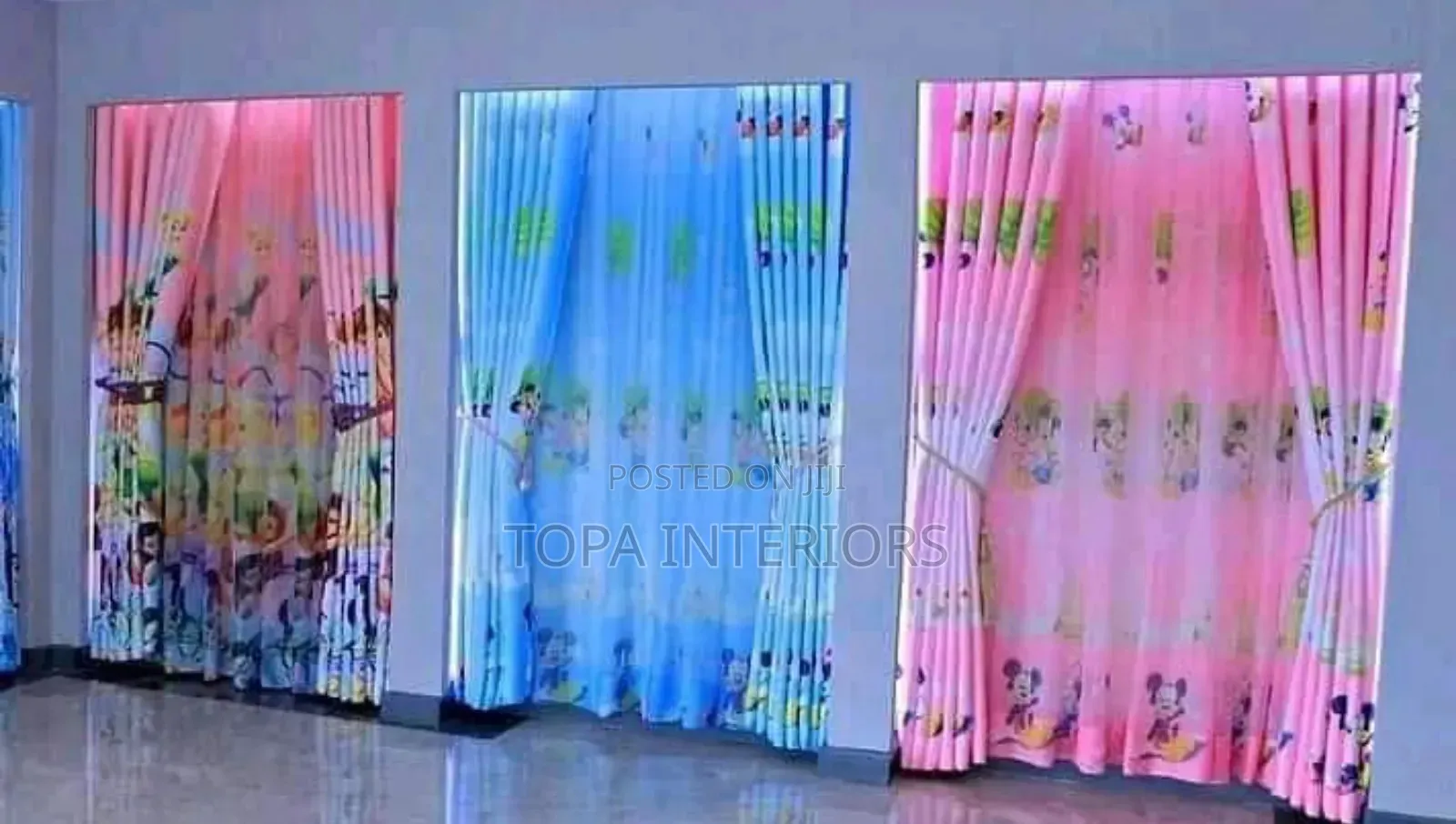 Children's Room Blue and Pink Themed Bedroom Cartoon Curtains
