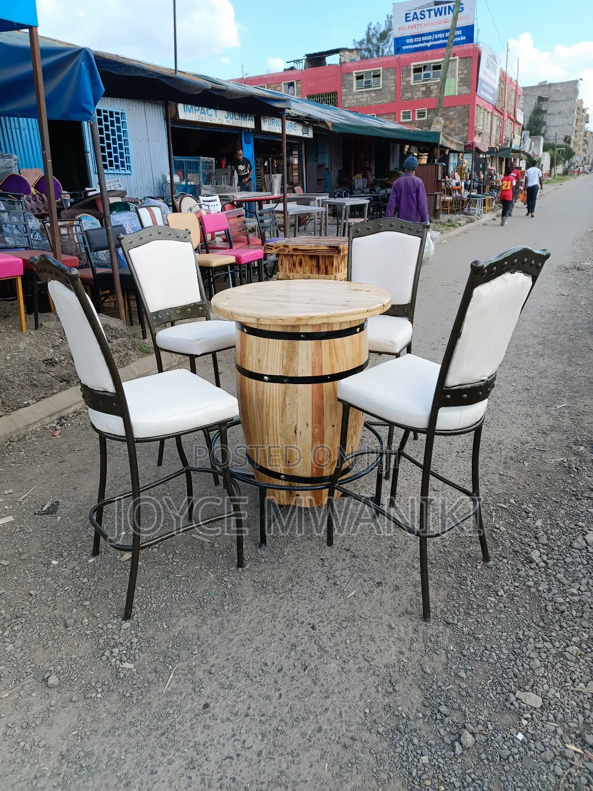 High Bar Set, Powder Coated Seats and Barrel Table
