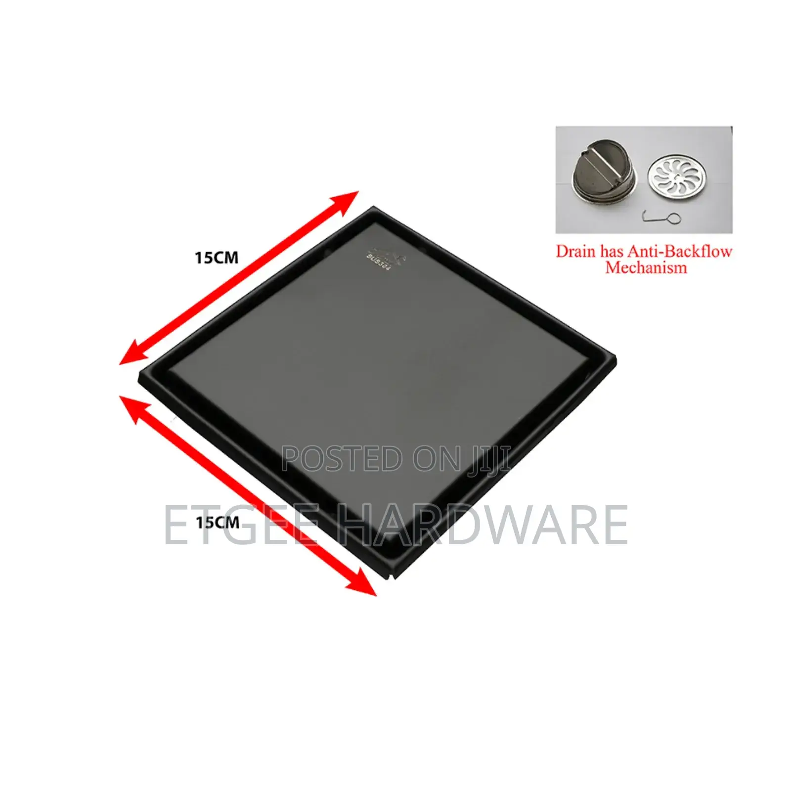 Floor Drain (Non Return Valve) 15*15cm- Black
