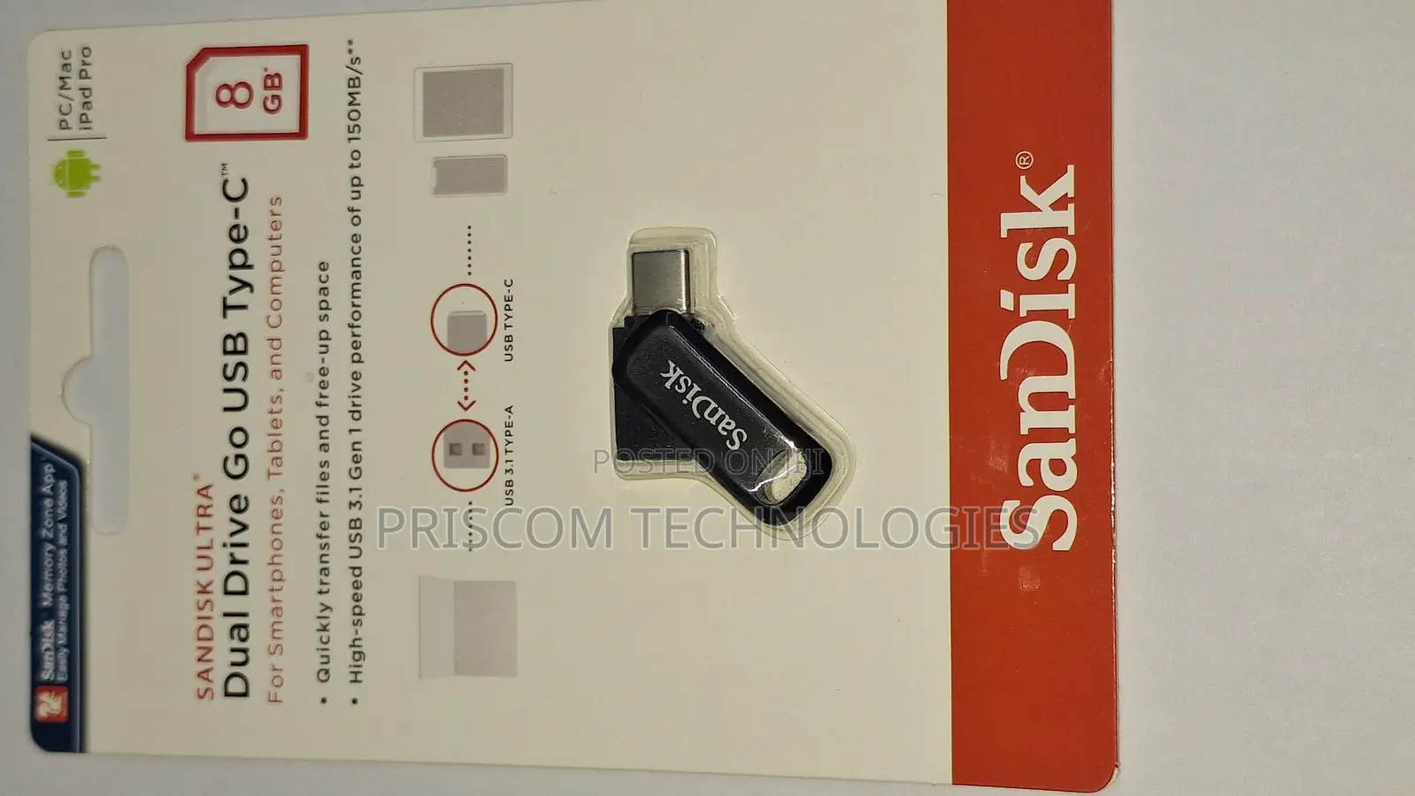 8GB Sandisk Flash Disk Drive Dual OTG USB Type C